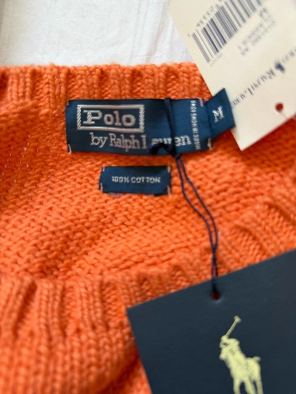 NWT Polo Ralph Lauren Orange Crewneck The Luxury Cotton Sweater Knit Casual M